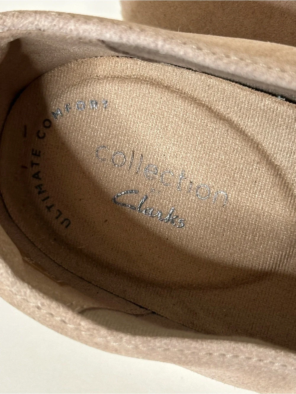 Size 11 Clarks Beige and White Striped Slip-On Flats